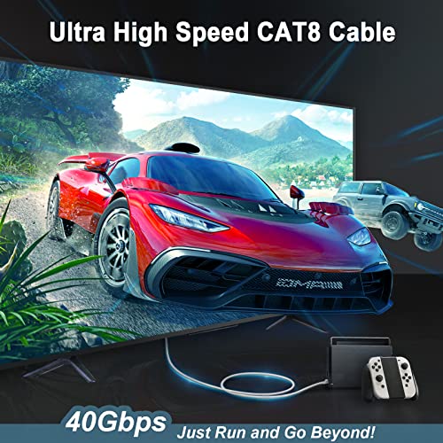HUGIN Cat 8 LAN Kabel 5m, Netzwerkkabel Flach Cat 8 Ethernet Kabel, 40Gbps 2000MHz Gigabit POE Patchkabel Internetkabel für Gaming PC PS5 PS4 Switch Router Modem TV (5m/weiß) thumbnail 2