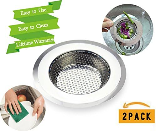 Drain Strainers Kitchen Sink Strainer 2 Stainless Steel Large 4.5 inch Diameter Anti-Clog Fit for Kitchen Sink Bonus 1 Scouring Pad