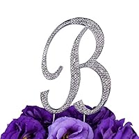 LOVENJOY Gift Box Pack Personalized Letter B Crystal Rhinestone Wedding Engagement Birthday Bridal Shower Metal Cake Decoration Topper Silver (3.3-inch)