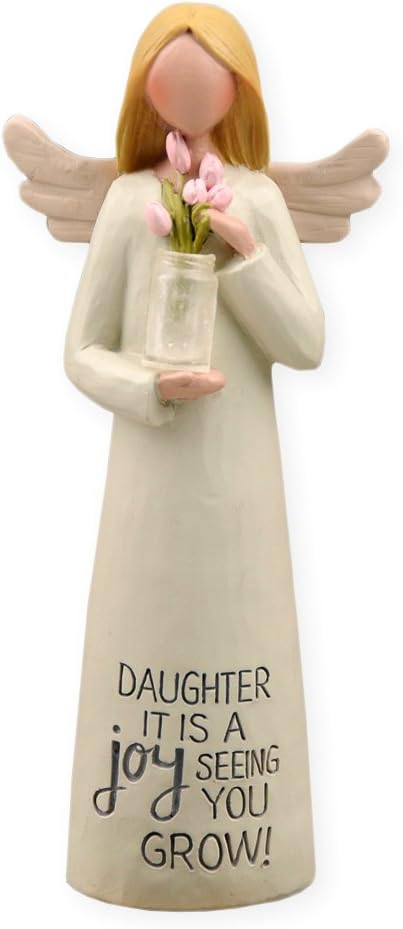 Feather & Grace Hand Painted Resin Decorative Figurine - For Daughter with Clear Vase and Flowers