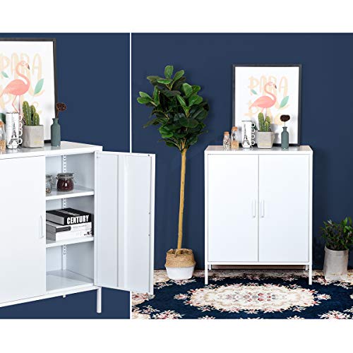 HouseinBox Double Door Locker Modern Style Metal Cabinet with 3 Shelves for Living Room, Bedroom and Office White - Thumbnail 4