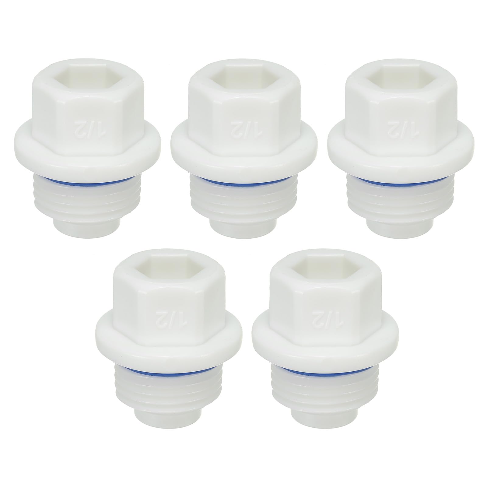 PATIKIL G1/2" Outer Hex Male Thread PPR Pipe Fitting End Cap Connector Plug, 5 Pcs Garden Irrigation Water Tubing Stopper for Preventing Leakage, White