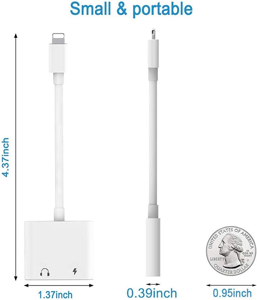 for iPhone Headphone Adapter Dongle Charger Jack AUX Audio 3.5 mm with iPhone 12/ 7/7Plus/8/8Plus/X/XS/XR/10/XS 11 MAX Accessory Compatible All iOS Systems: Home Audio & Theater