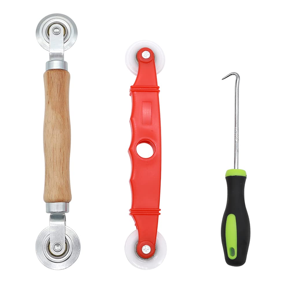 GYSRXS Pack of 3 Tool Retractors for Piping Screen Window Spline Roller Hand Spline Roller with Nylon Wheels Rubber Strips Hook for Fly Screen Insect Protection Replacement Part