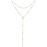 JOLAMT Lariat Gold Necklace for Women, Dainty Long Necklace 14k Gold Plated Y-Shaped Pendant Necklace Trendy Layered Beaded Chain Drop Necklaces Simple Gold Jewelry For Women Gifts