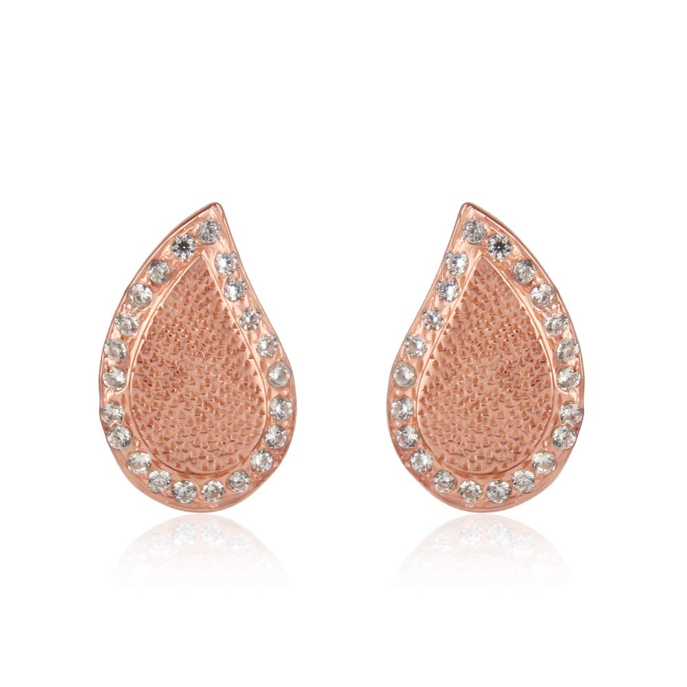 Paisley Ambi Necklace or Earrings - Eternal Life Symbolism - Abalone Shell Crystal Jewellery Gift Boxed (925 Sterling Silver Paisley Studs (Rose Gold Plated))