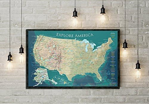Push Pin Travel Map for the USA! Large Framed Push Pin Map - Illustrated Natural Terrain Edition. Push Pin Adventure Map