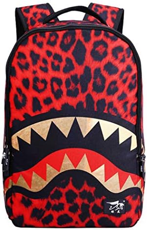3D Skull Shark Leopard Face Print Backpack Teenager Schoolbag for Teens Boys (Red-Shark)