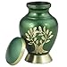 Small Keepsake Urn for Human Ashes - Mini Funeral Cremation Urn - Brass Hand Engraved - Fits a Small Amount of Cremated Remains - Display Burial at Home or Office Decor (Aria Tree of Life, Green