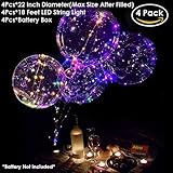 22inch 4 pack LED Light up balloons, OUMAX Multi-Color LED Light Up Balloon with 3 Flash Modes, 18 Feet LED String light, ON/OFF Button, great for house decorations, wedding and Party Decoration