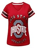Women's Ohio State Buckeyes V Neck Sporty Vintage Shirts Tops - Red