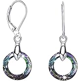 925 Sterling Silver Circle Earrings with Austria Crystal Leverback Dangle Earrings Hypoallergenic Jewelry for Women Mom