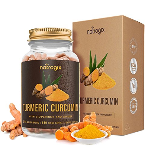 Turmeric Curcumin with Bioperine & Ginger 2415mg/Serving 180 VCaps by Natrogix – Best Vegan Joint Pain Relief, Anti-inflammatory, Antioxidant with 95% Standardized Curcuminoids Supplement/Free E-Book