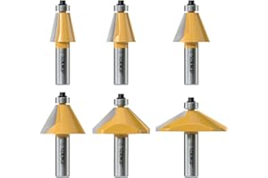 XDENGP 6Pcs Chamfer Router Bits Set 1/2 Inch Shank Carbide Edge Forming Bevel Router Bit with Bearing, Chamfer Bit Miter Angle Milling Cutters Tool, 11.25, 15, 22.5, 30, 45, 60 Degree