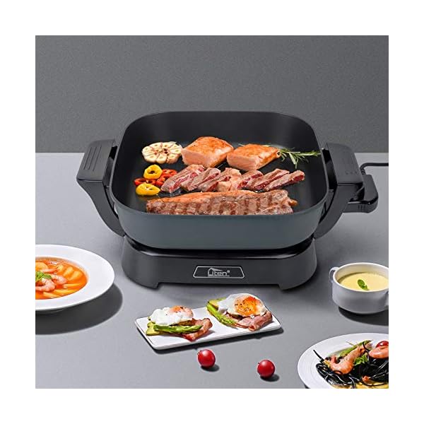 Uten Multi Function Electric Cooker Pan with Glass Lid , Integrated Kitchen Pot , Electric Hot Pot , Electric Barbecue Grill ,  Adjustable Temperature Control , Cool Touch Handles & Non-Stick