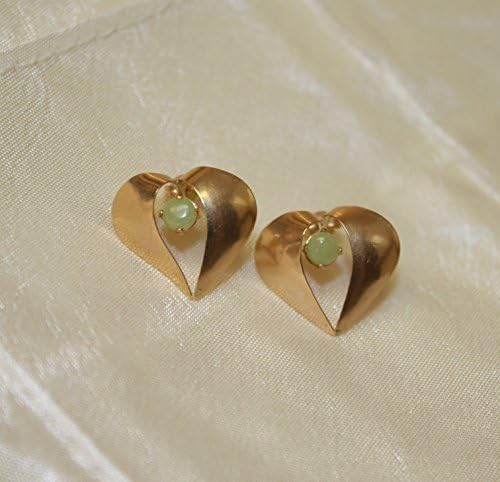 Heart-Shaped Aztec Jade Earrings in 14k Gold SKU: 1CJSGYP51943, Idocrase Earrings, Valentine Gift, Enchanted Collection.
