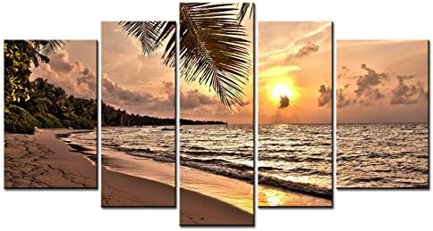 ClassiceDecorArt Wall Art Paintings - 5 Pieces Decor Art of Sunset on a Tropical Beach Painting - The pictures Print on Canvas for Modern Home Decor Decoration