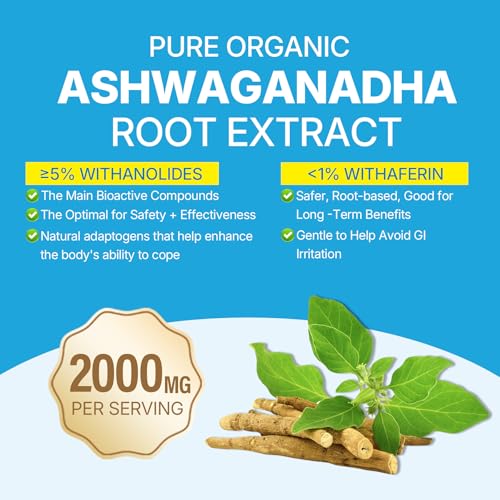 Ashwagandha Gummies 2000mg for Women Men - Sugar Free, Vegan - Organic Ashwagandha Root Extract Supplements Gummy & Vitamin D3, B12 and Turmeric, Promote Relaxation, Mixed Berry Flavor, 120 Count