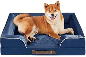 Friends Forever Orthopedic Dog Bed, Bolster Dog Bed with Memory Foam Dog Couch Sofa and Removable Washable Cover, Ally Navy, 28x23x6.5
