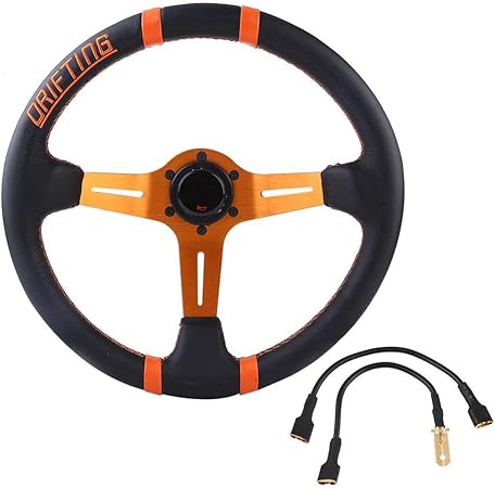 Amazon Akozon ハンドル ステアリング 直径350mm アルミフレーム レザー製ステアリングホイール 汎用 車用 交換 ステアリング ハンドル 車 バイク