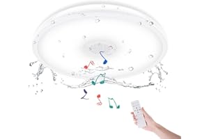 HOREVO Bathroom Ceiling Light Fixture, Waterproof IP65 Ceiling Lamp with Remote Control, 18W LED Music Ceiling Light with Bluetooth Speaker, FCC and UL 1598 Certified for Kitchen, Laundry, Hallway.