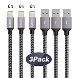 KOZOPO iPhone Charger, 3Pack 6Feet Nylon Braided Lightning to USB Cable Syncing and Fast Charging Cable Cord Compatible with iPhone X / 8 / 7/ Plus / 6 / 6S / 5 / 5C / 5S / iPad More (Gray)