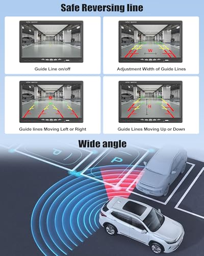 CAMECHO Wireless Reversing Camera IP68 Waterproof Night Vision Wide Angle Camera with 7 Inch HD Monitor for All Models, 12V-36V High Performance Chip with Line Reverse