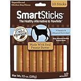 SmartBones SmartSticks with Real Peanut Butter 10 Count, Rawhide-Free Chews for Dogs