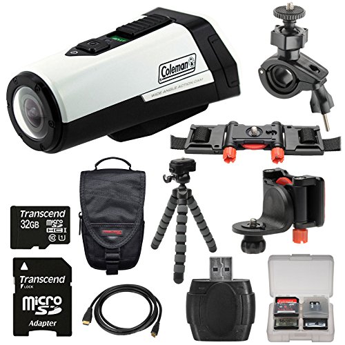Coleman Aktivsport CX9WP GPS HD Video Action Camera Camcorder (White) with 32GB Card + Case + Flex Tripod + Kit