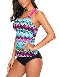 Tankini para dama, diseño de rayas con tirantes en la espalda cruzada