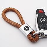 US85 for Mercedes-Benz Logo Emblem Key Chain Key Ring Metal Alloy BV Style Leather Gift Decoration Accessories AMG (Brown)