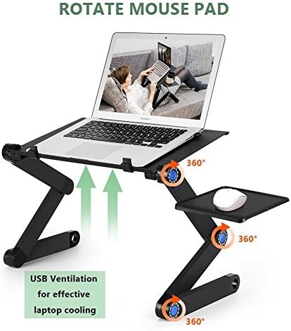 Portable Laptop Stand-Kapoo Portable Laptop Desk Foldable Laptop Stand Adjustable Laptop Table Ergonomic Bed Tray with Two CPU Cooling Fans &amp; EXTRA Mouse Pad Side