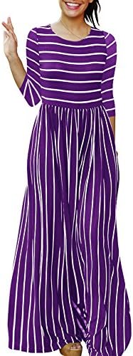 Vinteey Women's Casual Maxi Dress With Pockets Stripe Printed Loose Swing Casual Long Dresses, Purple, XXL