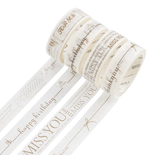 Arts Crafts Tapes, 4 Rolls Golden Greentings Words Decorative Masking Tapes - Thank You, Miss You, for You, Happy Birthday Washi MaskingTape for Gift Wrapping, Greeting Card Decoration (0.6X276in) Arts Crafts Tapes, 4 Rolls Golden Greentings Words Decorative Masking Tapes - Thank You, Miss You, for You, Happy Birthday Washi MaskingTape for Gift Wrapping, Greeting Card Decoration (0.6X276in)
