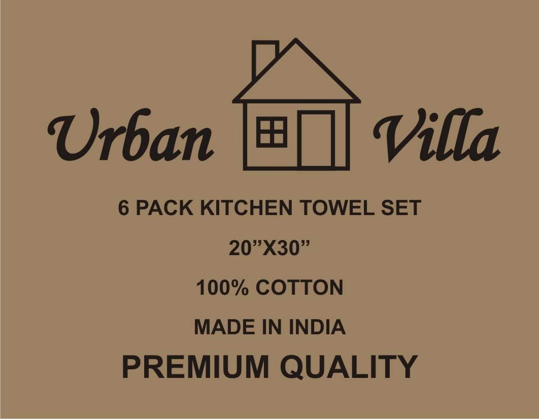 Urban Villa Kitchen Towels, Premium Quality, Solid Satin Weave 100% Cotton Dish Towels, Ultra Soft (Size: 20X30 Inch), Black Highly Absorbent Bar Towels & Tea Towels - (Set of 6): Kitchen & Dining