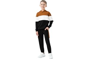 Babioboa Boy's 2 Piece Active Tracksuit Sets Color Block Long Sleeve Hoodie Sweatshirt & Jogger Pants for Boys Sizes 5-14