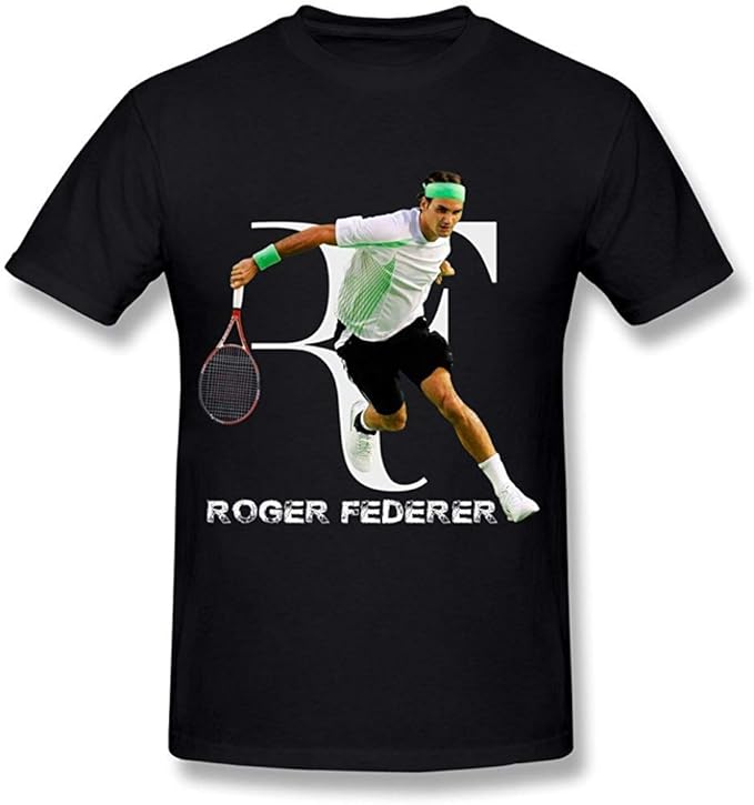 PWlZ Men's Tshirt Tennis Player Roger Federer RF Logo Black Amazon.fr