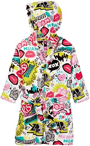 Up Past 8 Big Girls' Fuzzy Hooded Robe, XOX,S