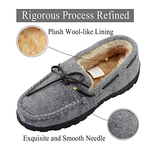 LA PLAGE Mens Indoor/Outdoor Arch Support Moccasin Microsuede Artificial Wool Upper House Slippers 11 US Light Grey - Thumbnail 2