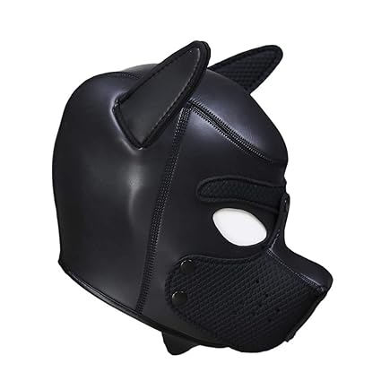 Sexy Cosplay Rollenspiel Hund Volle Kopfmaske Gepolsterte Rubber Puppy Maske weich - MEIbax (Schwarz)