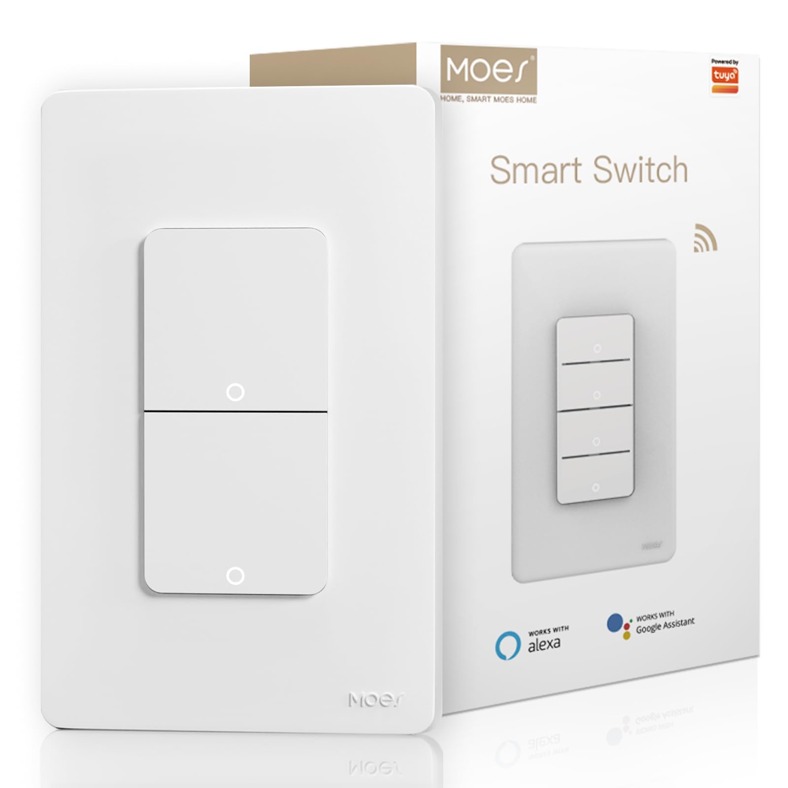 Photo 1 of MOES Smart Double Light Switches, 2.4GHz Wi-Fi 2 Gang Single Pole Switch, Neutral Wire Required, Inteligente Switch Combo Compatible with Alexa Google Assistant, Remote Control