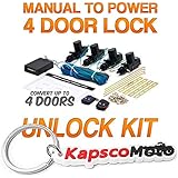 Biltek Universal Central Door Lock and Unlock Conversion Kit Compatible with 2, 3, 4 car truck doors 4 actuators + KapscoMoto Keychain