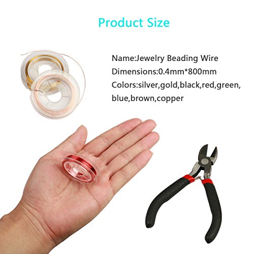 8 Pcs 0.4 mm Jewelry Beading Wire Roll LANMOK Assorted Metallic Colours Copper Wires with Cutting Pliers Repair Tools Kit for DIY Craft Jewelry Making