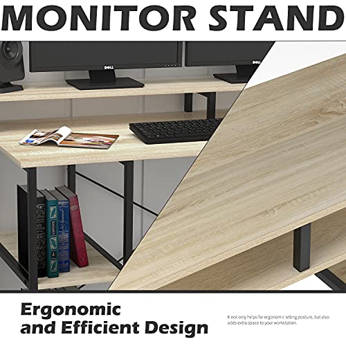OUTFINE Desk Computer Desk Office Desk with Drawer, Monitor Stand and