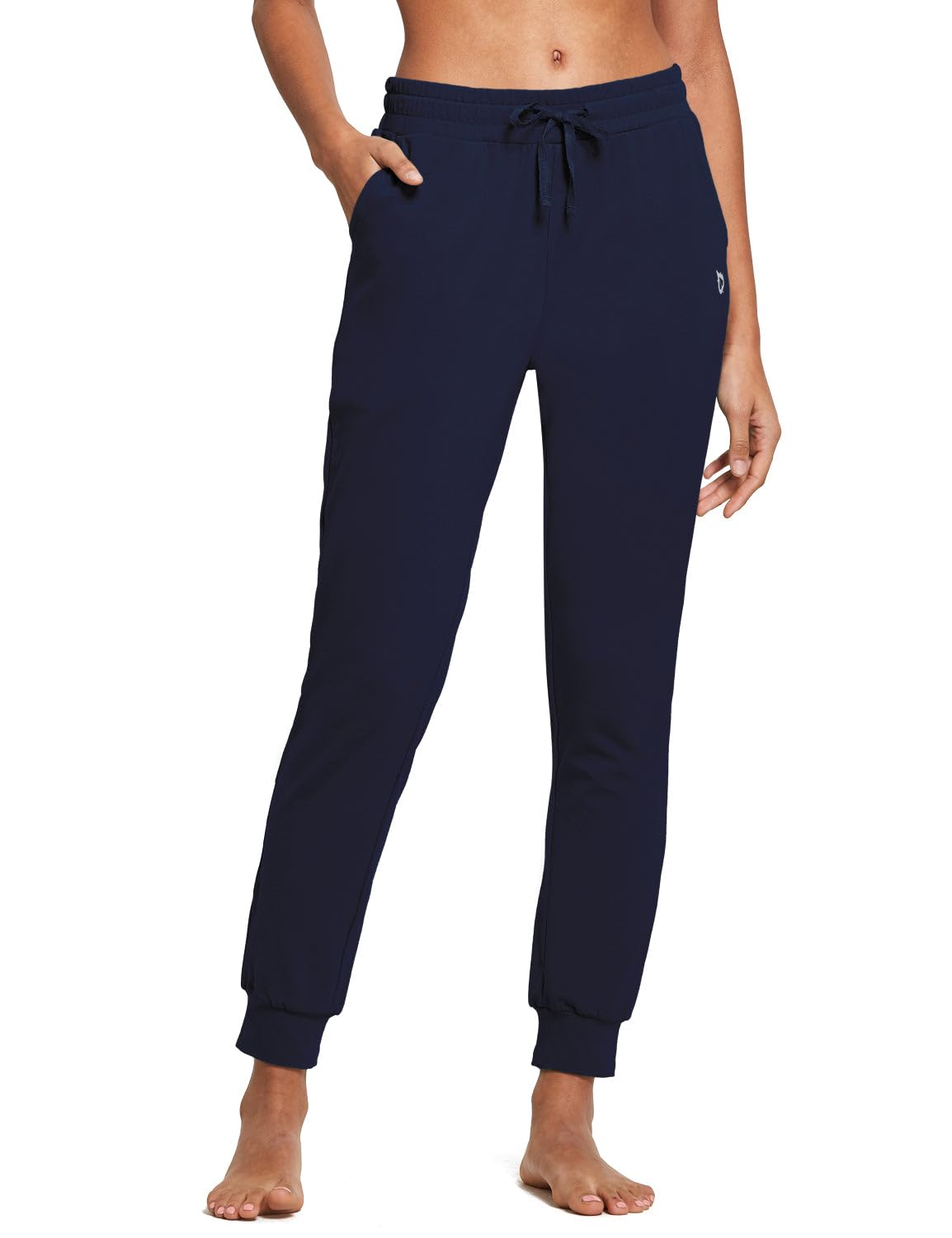Photo 1 of **RUNS SMALL** baleaf Womens Sweatpants Cotton Joggers with Pockets Lounge Sweat Pants Tapered Casual Running Workout Yoga Navy Blue Size M
