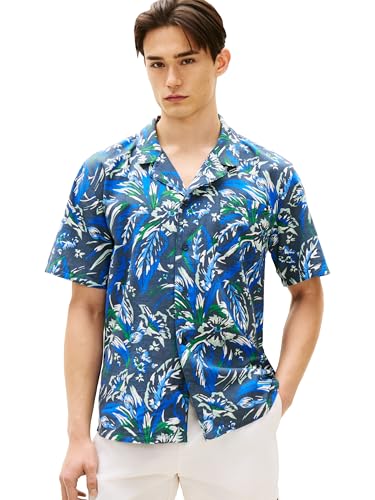 Tommy Hilfiger Men's Swim Short Sleeve Woven Printed Bowling Shirt, Vintage Haw…