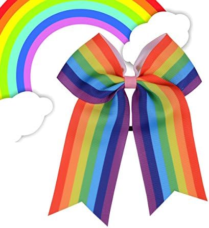 WallyDeals 6" Hair Bows Ponytail Rainbow Gradient Bowknot Elastic Hair Ties Rope Holder Cheerleader Pack of 5