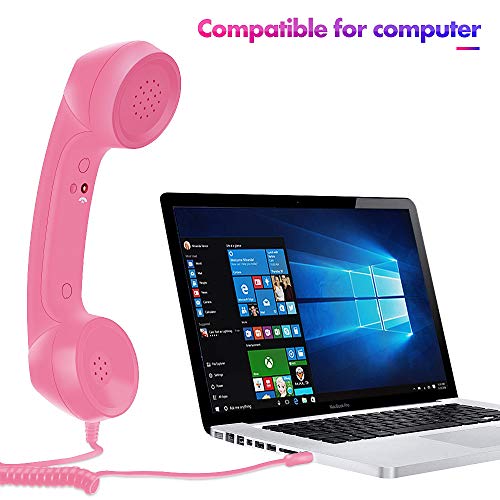 Cell Phone Handset,Retro Telephone Handset Anti Radiation Receivers 3.5MM for iPhone iPad,Mobile Phones,Computer (Pink)