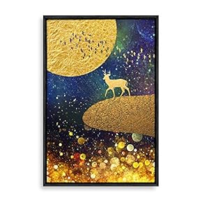 Framed Canvas Home Artwork Decoration Natural Landscape Golden Moon Canvas Wall Art for Living Room, Bedroom - 16x24 inches