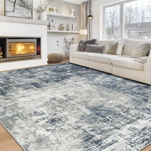 8x10 Area Rugs for Living Room Rug Washable: Modern Large Rug for Dining Room Bedroom Carpet Non Slip 8 by 10 Indoor Abstract Nursery Home Office Blue Grey